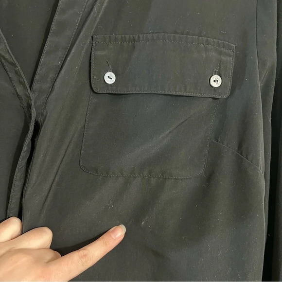 Lane Bryant Black Button Up Blouse Size 18 20 Long Roll Tab Sleeves Pockets Top - Picture 4 of 6